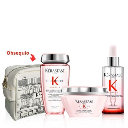 Rutina Completa Anti Caída, Anti Quiebre y Fortalecimiento Capilar para Cuero Cabelludo Graso Génesis Kérastase + Obsequio Cosmetiquera