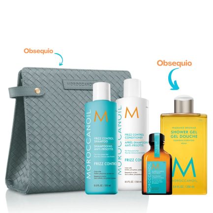 Moroccanoil Rutina Disciplinante Anti Frizz y Anti Humedad Frizz Control (Aceite Tratamiento Normal) + (Obsequio) Gel para la Ducha Moroccanoil 250ml y Cosmetiquera
