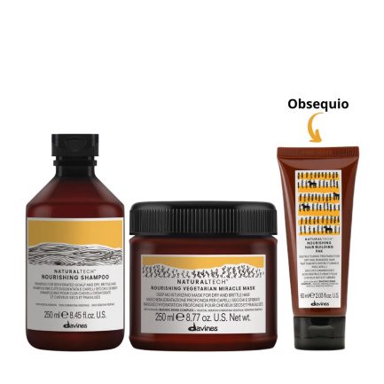 Rutina de Reparación para Cabellos muy Secos y muy Dañados Davines NOURISHING + Obsequio Hair Building Pak 60ml