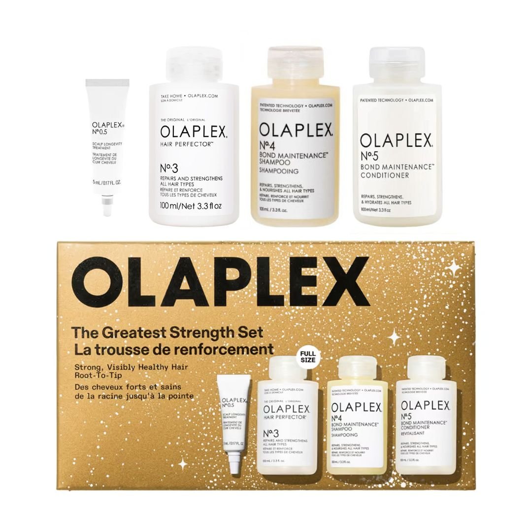 olaplex_THE GREATEST STRENGTH SET_fuerza_reparación_cuero cabelludo_shampoo_acondicionador_fortaleza_john navas_promoción_navidad_travel size