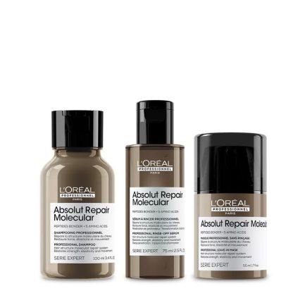 Set Viajero para Reparar y Proteger Cabello Dañado ABSOLUT REPAIR MOLECULAR L’Oreal Serie Expert (Shampoo, Sérum y Termo Protector)