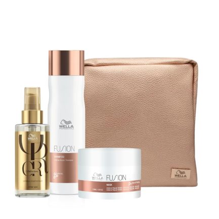 Rutina para Reparar Cabello Dañado Wella Fusion (Shampoo + Mascarilla + Aceite Oil Reflection)